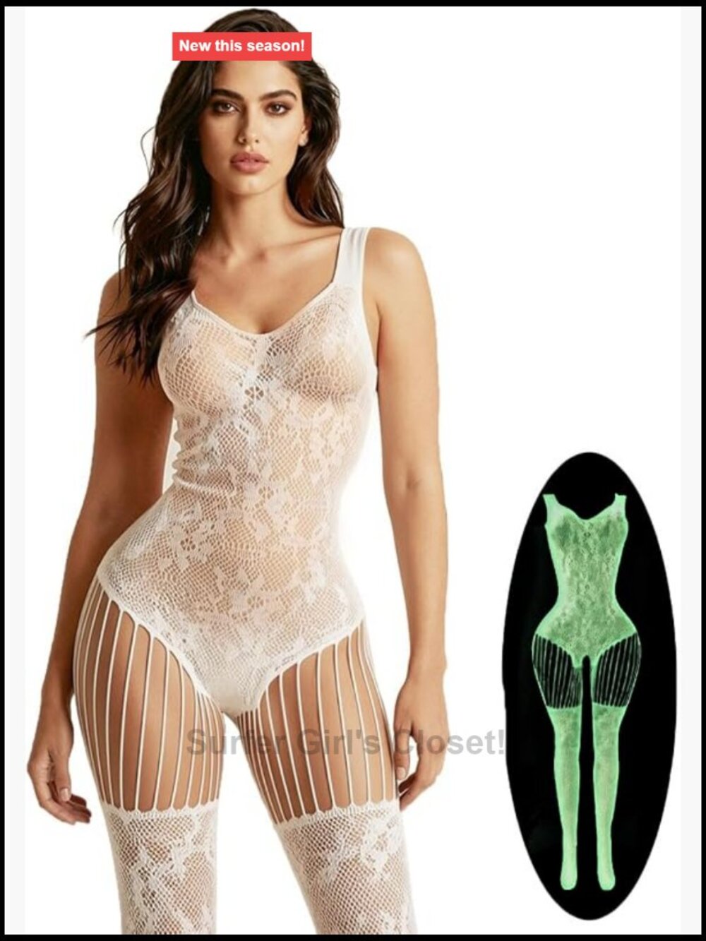 Glow in the Dark Fishnet Bodystocking Lingerie One Piece Rave Party Outfit
